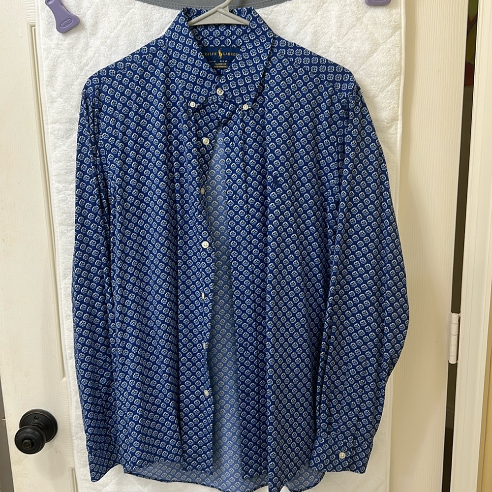 Men’s Ralph Lauren size M performance, long sleeve, button-down, print shirt